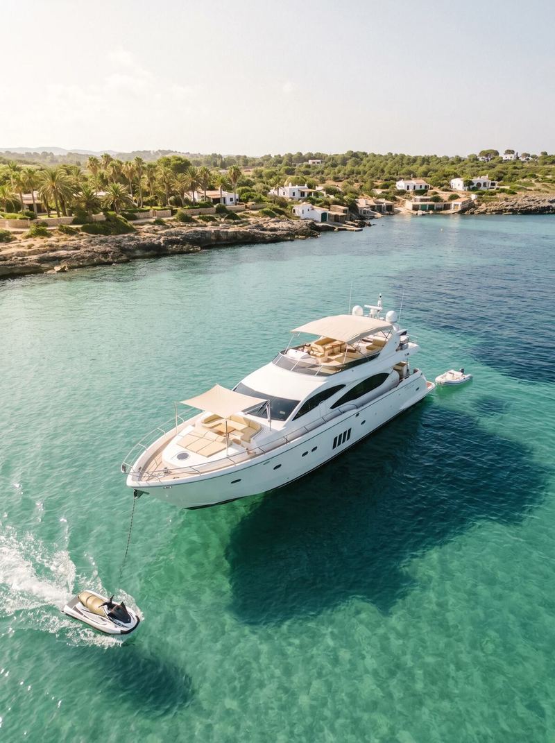 Vue aérienne d'un yacht le long de la côte méditerranéenne